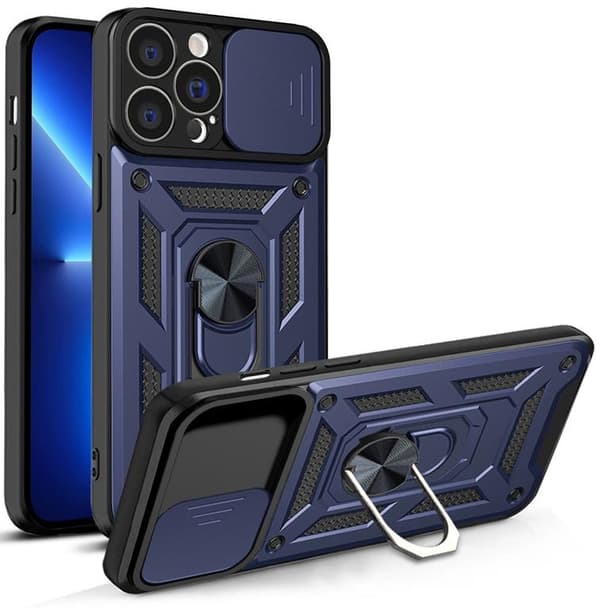 iPhone 13 Pro Skal med Ringhållare Hybrid Armor Camshield - Blå Blå