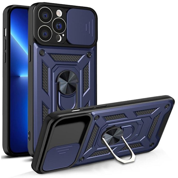 iPhone 13 Pro Skal med Ringholder Hybrid Armor Camshield - Blå Blå