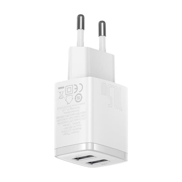 Baseus EU Compact Väggladdare 2x USB 10.5W - Valkoinen Vit