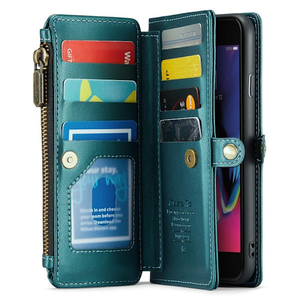 CASEME Plånboksfodral Konstläder för iPhone 6 Plus/7 Plus/8 Plus - Grön