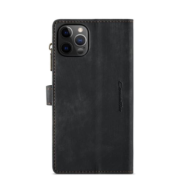 CASEME Konstläder Plånboksfodral för iPhone 12/12 Pro med rem - Svart