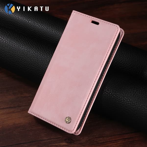YIKATU OnePlus 15 Plånboksfodral Litchi Closure Konstläder Rosa
