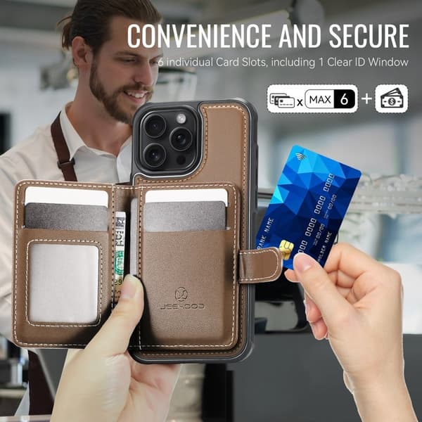 JEEHOOD J09 Mobilskal till iPhone 14 Pro Max RFID Läder Brunt