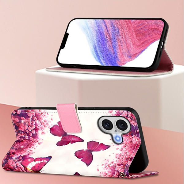 iPhone 17 Plånboksfodral Printing Pattern Med Strap Rosa