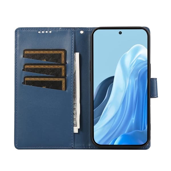 Samsung Galaxy S26 Edge Plånboksfodral Imprint Konstläder med Handledsrem - Blå