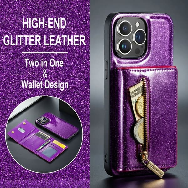 DG.MING M3 Series iPhone 15 Pro Konstläder Plånboksfodral Kickstand Lila