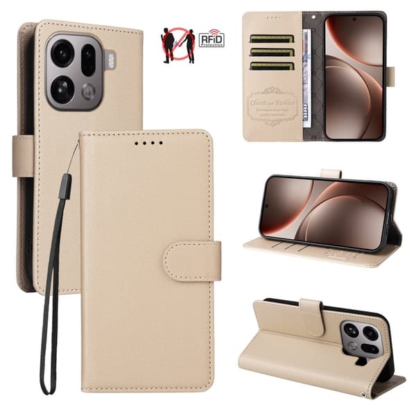 Oppo Find X9 Pro 5G Plånboksfodral Konstläder RFID Skydd - Krämvit