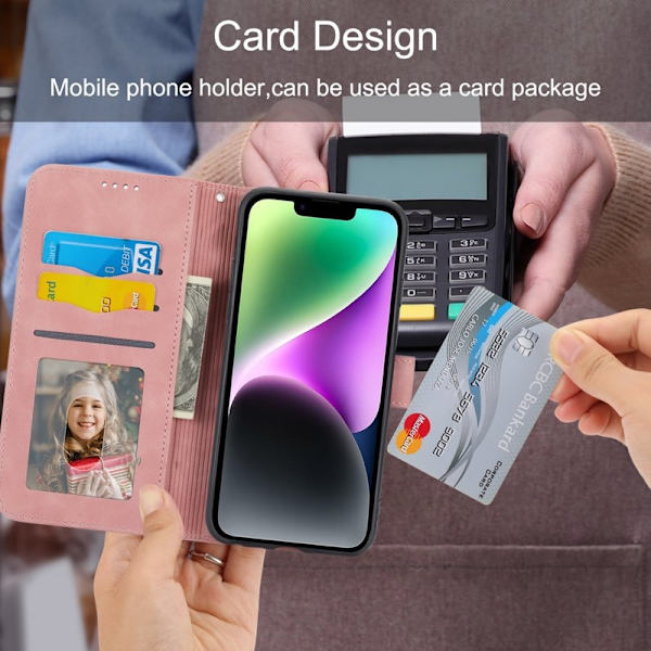 DIERFENG DF-03 Plånboksfodral för iPhone 14 Konstläder - Rosa