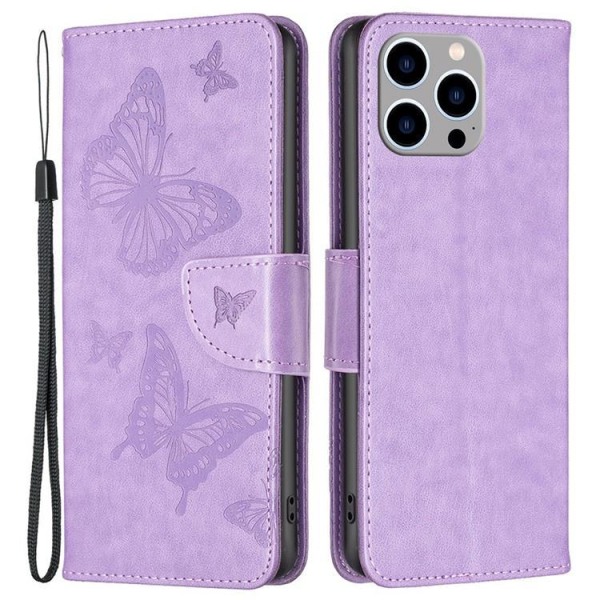 iPhone 14 Pro Max Pungecover Butterflies Imprinted - Lilla