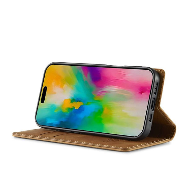 LC.IMEEKE iPhone 16 Plus Plånboksfodral Konstläder- Brun