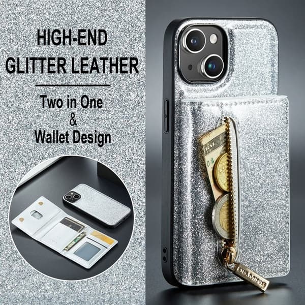 DG.MING M3 Series iPhone 15 Konstläder Plånboksfodral Magnetiskt Silver
