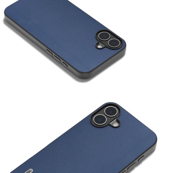 ABEEL Mobilskal till iPhone 16 Plus Äkta Läder + PC + TPU Skydd - Blå