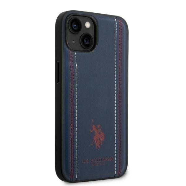 US Polo iPhone 14 Plus -kotelo nahkaompeleella - tummansininen Blå