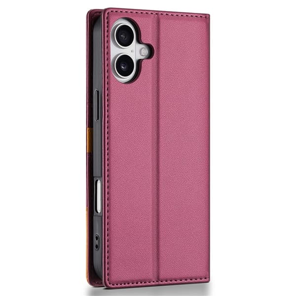 N.BEKUS iPhone 17 Konstläder Plånboksfodral RFID-Skydd P3 - Vinröd Vinröd