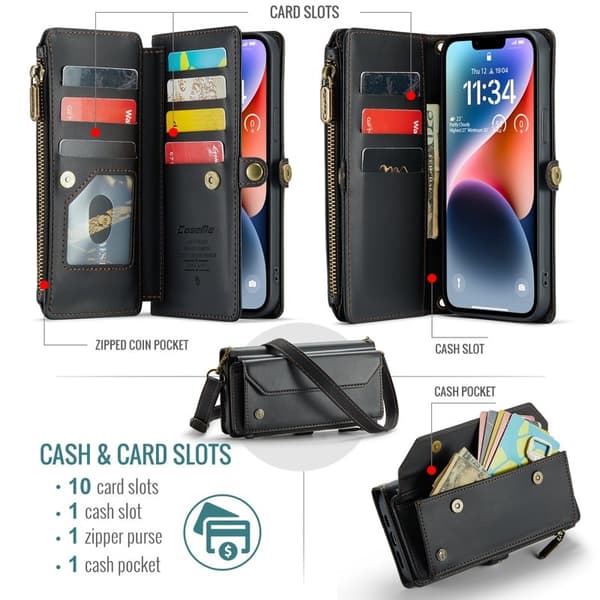 CASEME Plånboksfodral Konstläder för iPhone 14 Plus med kortfack - Svart