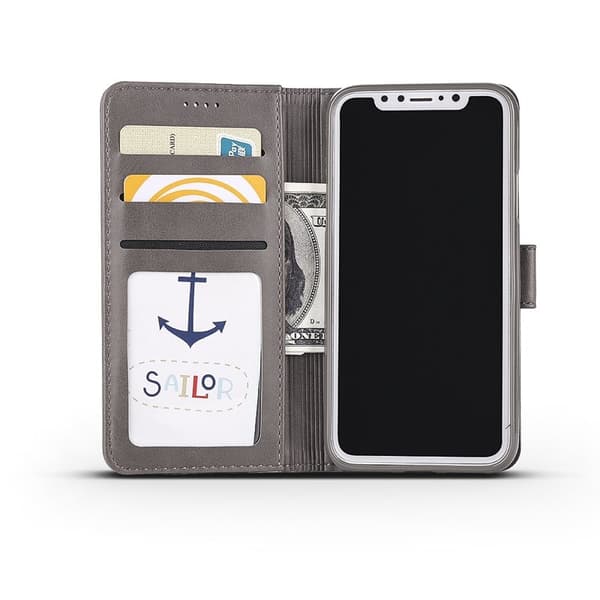 LC.IMEEKE Wallet Stand Mobilskal KonstLäder - Grå för iPhone X/10