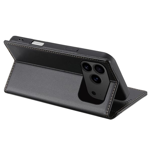 N.BEKUS iPhone 17 Pro Konstläder Plånboksfodral RFID-Skydd P3 - Svart Svart