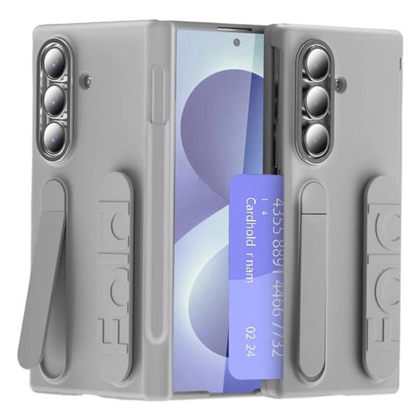 Mobilskal För Galaxy Z Fold 8 Kortfack Kickstand med Skärmskydd - Grå