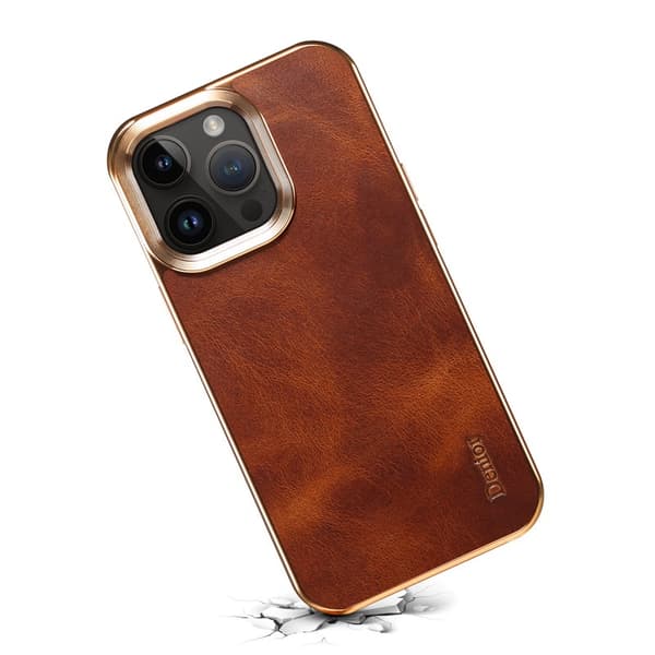 DENIOR Mobilskal till iPhone 15 Pro Äkta Läder + PC + TPU - Brun
