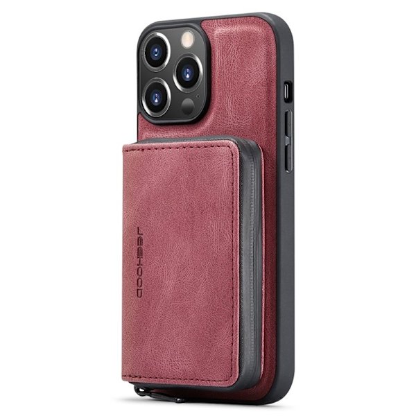 JEEHOOD Shockproof Case iPhone 14 Pro Max Konstläder Plånboksfodral Röd
