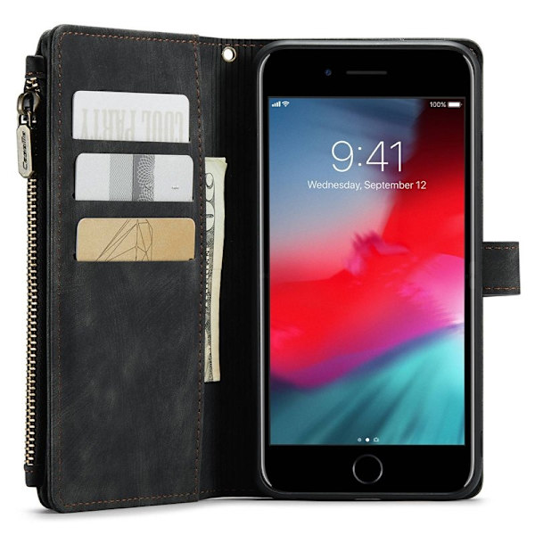 CASEME Konstläder Plånboksfodral för iPhone 6 Plus/6s Plus/7 Plus/8 Plus - Svart