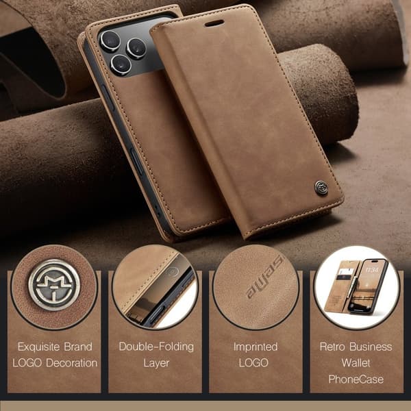 CASEME 013 Plånboksfodral för iPhone 17 Pro Max - Brun KonstLäder