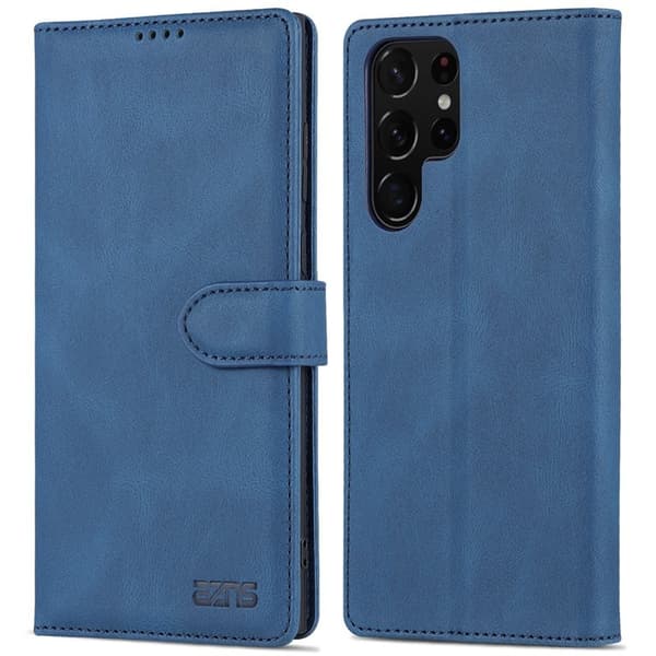 AZNS Samsung Galaxy S22 Ultra 5G Plånboksfodral Konstläder - Blå