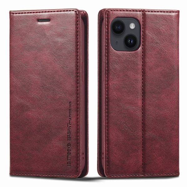 LC.IMEEKE iPhone 14 Plånboksfodral RFID Blocking Konstläder - Röd