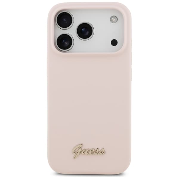 Guess Mobilskal till iPhone 17 Pro Magsafe Script Metal Logo - Rosa