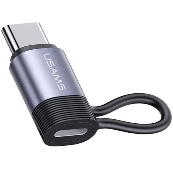 USAMS Lightning till USB-C Adapter 30W AU17 - Stål Silver