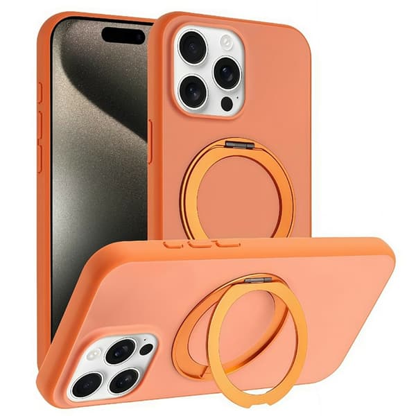 Mobilskal till iPhone 15 Pro MagSafe Rotary Kickstand Skin Touch - Orange Orange