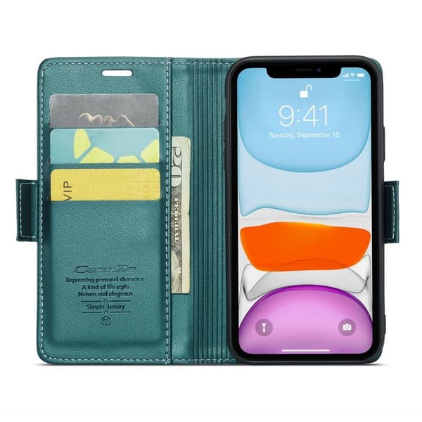 CASEME Plånboksfodral Konstläder till iPhone 11 RFID-Skydd Grön