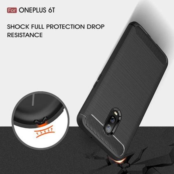 Carbon Børstet Flexicase Cover til OnePlus 6T - Sort Black