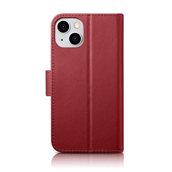 iCarer iPhone 14 Plånboksfodral 2in1 Äkta Läder - Röd