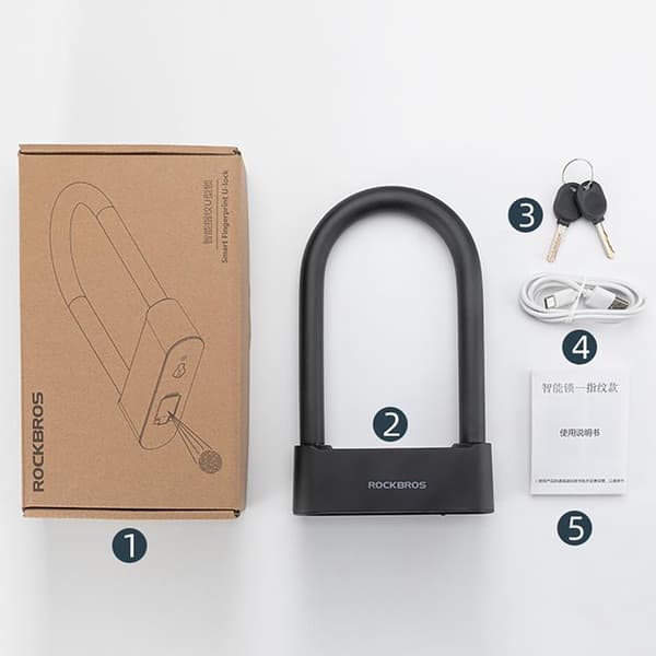 Rockbros SMART Cykellås med Fingeravtrycksläsare och Bluetooth Svart