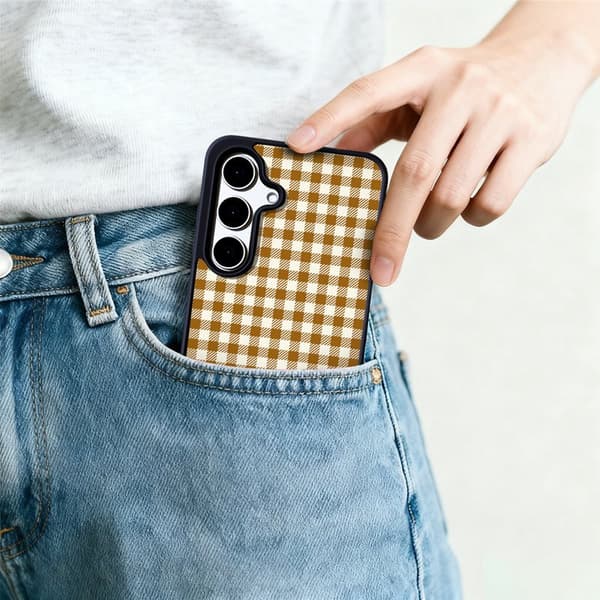 EYCASE Mobilskal för Samsung Galaxy S26 Plus Magnetiskt Akryl Karamellrutigt