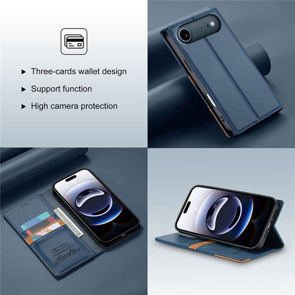 N.BEKUS iPhone Air Konstläder Plånboksfodral RFID-Skydd P3 - Blå Blå