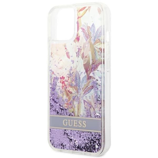 GUESS iPhone 14 Plus Cover Flower Liquid Glitter - Lilla Lila