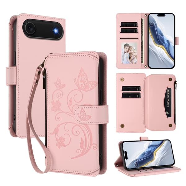 iPhone Air Plånboksfodral Butterfly Floral Imprint - Rosa Rosa