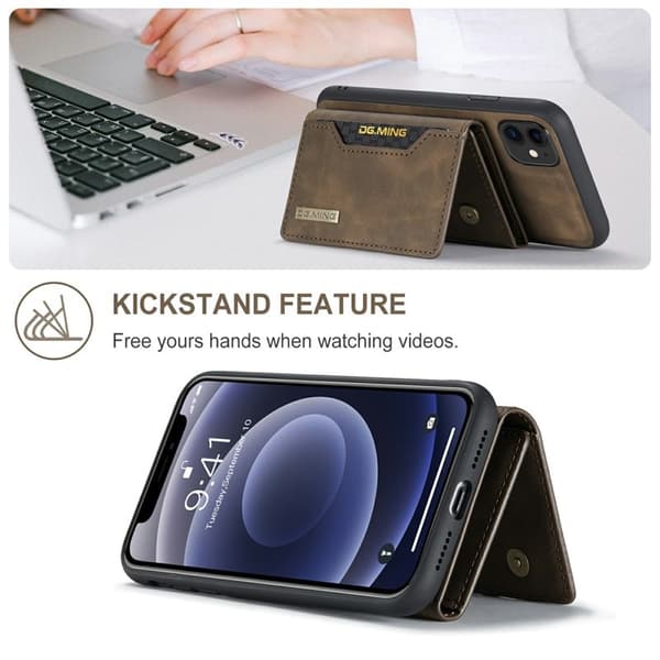 DG.MING 2-in-1 Konstläder Plånboksfodral iPhone 11 6.1 tum - Brun