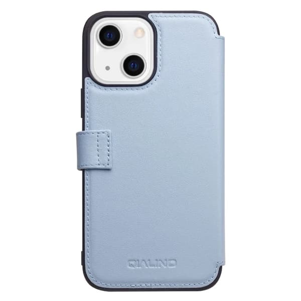 QIALINO iPhone 13 Plånboksfodral Äkta Läder Cowhide - Blå