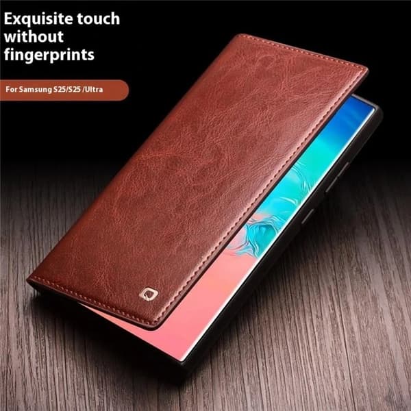 QIALINO Galaxy S25 Plus Plånboksfodral Äkta Läder Flip - Brun Brun