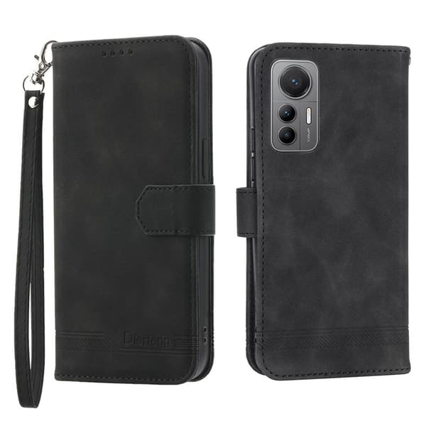 DIERFENG DF-03 Plånboksfodral för Xiaomi 12 Pro 5G - Konstläder - Svart