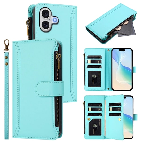 iPhone 17 Plånboksfodral Zipper Med Rem - Mintgrön Grön
