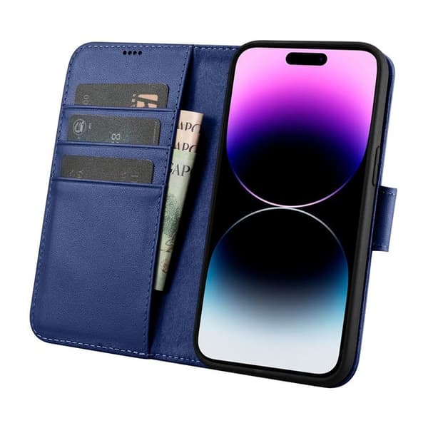 iCarer iPhone 14 Pro Plånboksfodral 2in1 Äkta Läder - Blå Blå