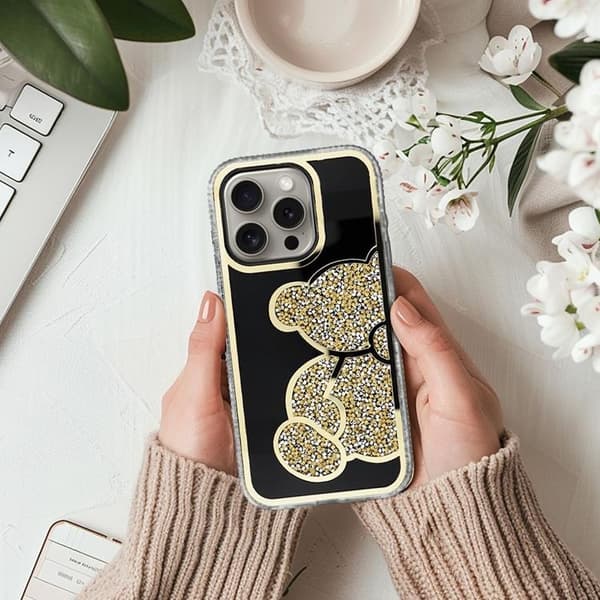 Telefontaske til iPhone 14 Pro Bamse - Guld Guld