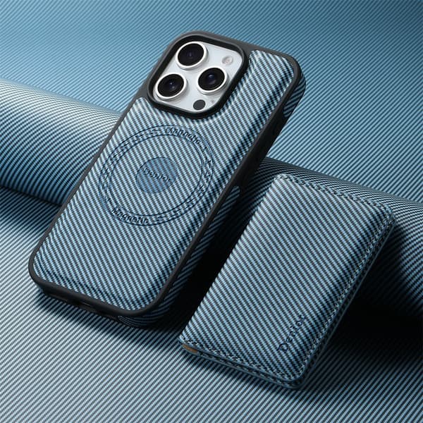 DENIOR Mobilskal till iPhone 16 Pro Max Äkta Läder Med Magnet - Blå