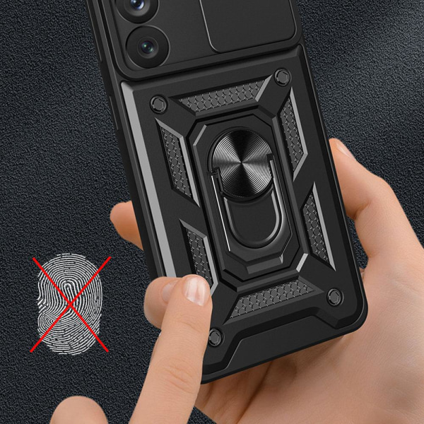 Galaxy A34 5G suojarenkaan pidike Hybridipanssarin nokkakilpi - musta