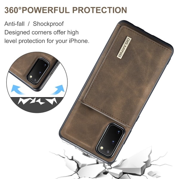 DG.MING 2-in-1 Plånboksfodral med Magnet för Samsung S20 - Brun