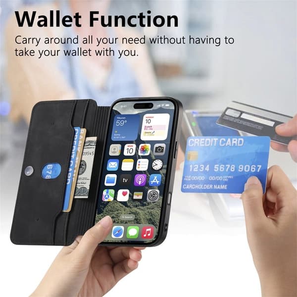 CASENEO iPhone 16 Pro Max Plånboksfodral Konstläder - Svart